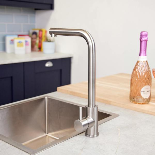 Top-Fix | Vito L Neck Style Kitchen Mixer Tap | Brushed Steel Finish