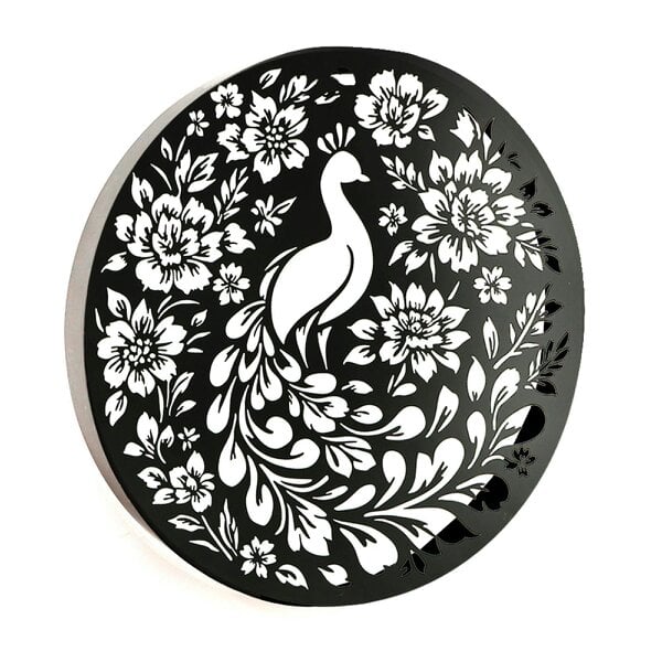 EDH Door Hardware Round Solar Wall Panel with Peacock Outdoor Metal Wall Art with LED Light Weatherproof Garden & Patio Décor | Circular Peacock Panel