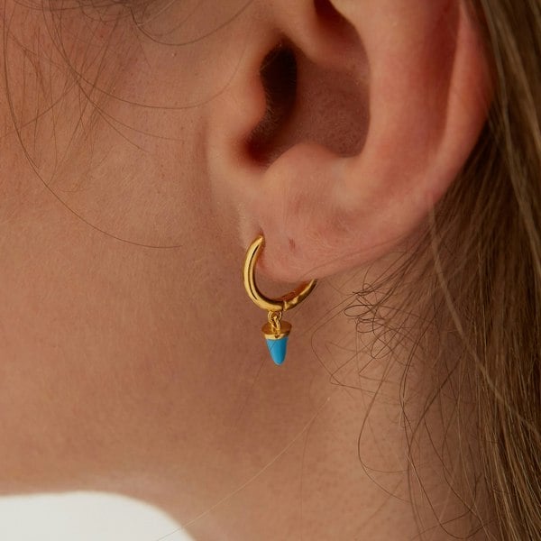 Spero London Turquoise Spike Pave Hoop Drop Earrings