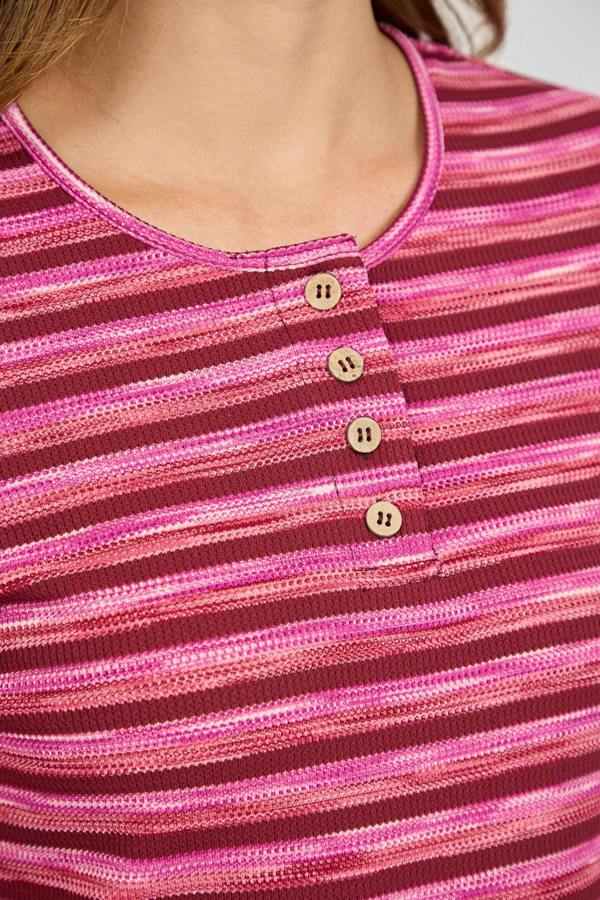 Mudflower Space Dye Ribbed Jersey Button-Up Top