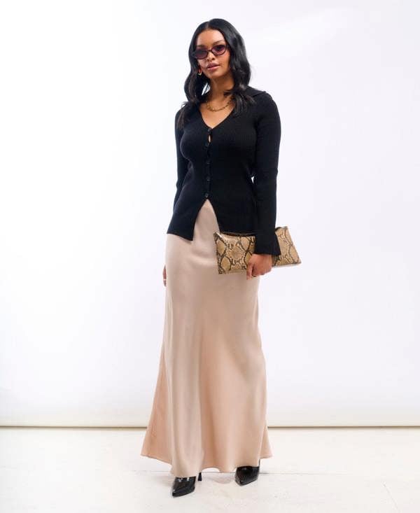 Needs No Label Champagne Satin Maxi Slip Skirt
