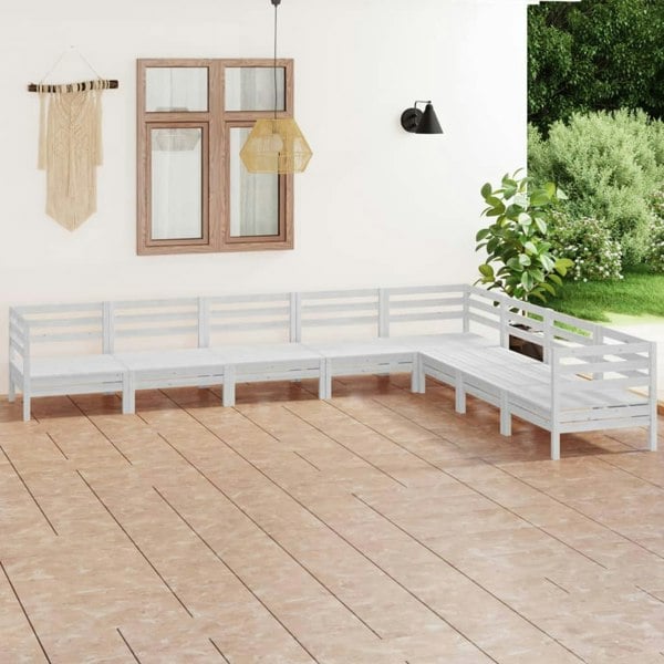 Berkfield 8 Piece Garden Lounge Set Solid Wood Pine White
