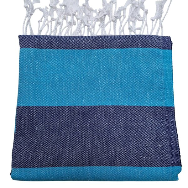 Cotton and Olive Olympos Cotton Hammam Towel - Navy and Turquoise