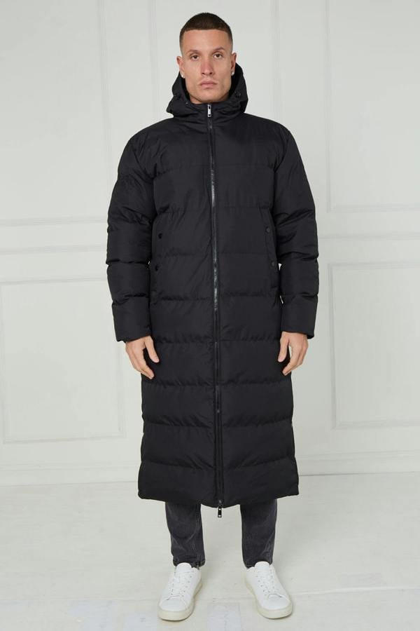Elaina Fashion Men’s Longline Heavy Puffer Coat – Black