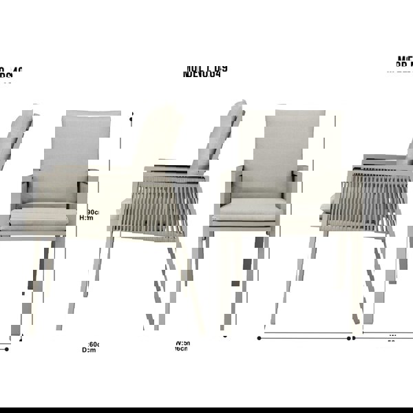 Garden Dining Set - 1.5m Table & 6x Chairs - Light Grey Aluminium & Rope Outdoor - LoopsDirect