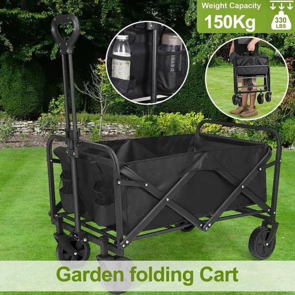 Dyzi Foldable Heavy-Duty Silent Utility Wagon Adjustable Handle Garden Cart