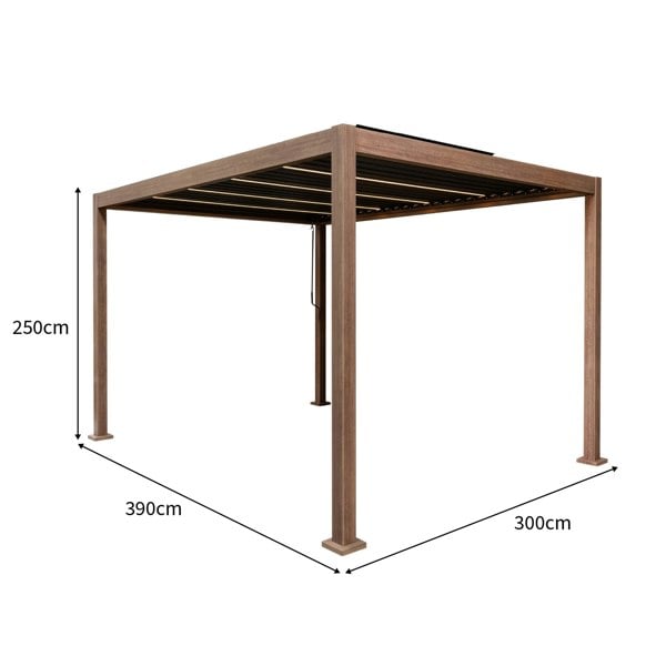Jardi Wood Effect Aluminium Pergola With LED Lights - 4m x 3m