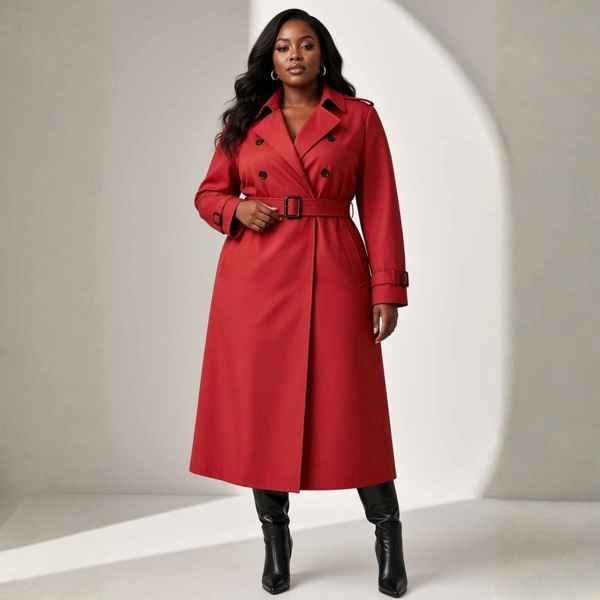 Sylvia Piechulla Plus Size Red Water Repellent Trench Coat | Oversized Relaxed Longline Fit