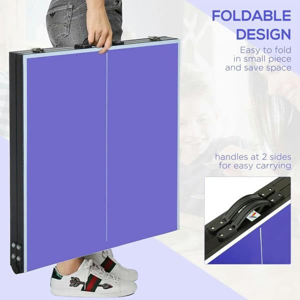 Foldable mini table tennis table folded panel with black frame and carry handles