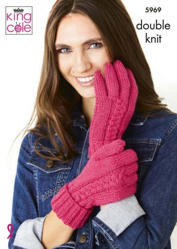 King Cole Merino Blend DK Knitting Pattern 5969, Gloves for Women, One Size