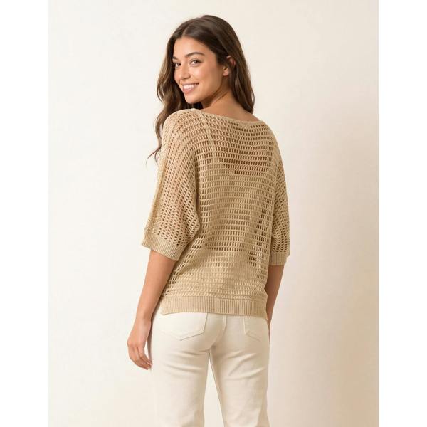Blue Vanilla Metallic Crochet V Neck Top