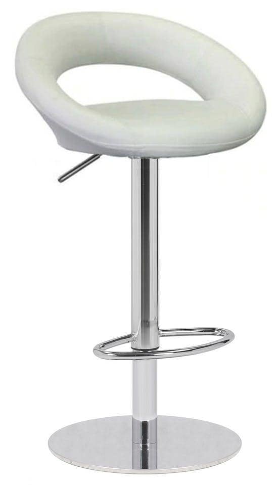 Lamboro Deluxe Sorrento Real Leather Kitchen & Breakasft Bar Stool,  Adjustable Swivel Gas Lift, White