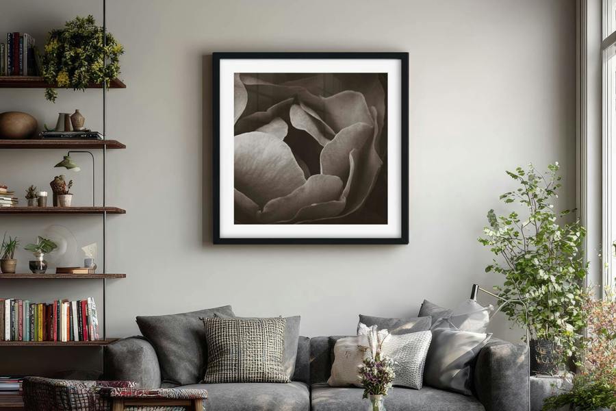 framed monochrome floral wall print