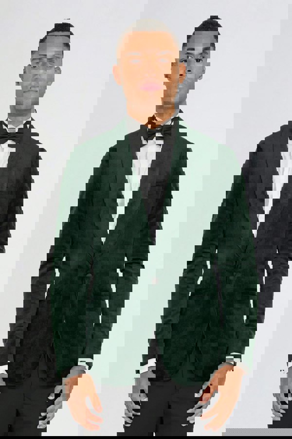 Harry Brown London Leo Velvet Tuxedo Dinner Jacket with Shawl Lapel Detail in Emerald Green