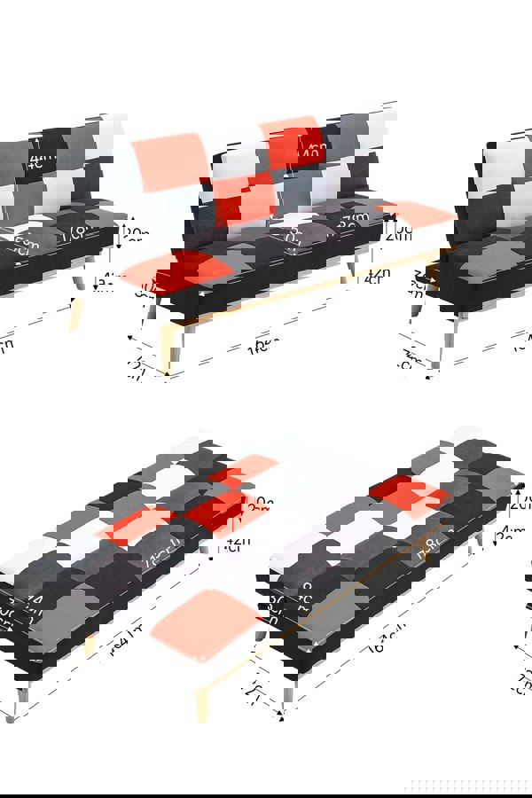 Living and Home 2-Seater Multicolour Checkered Sofa Bed