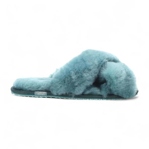 Infinity Leather Women's Sheepskin Slippers Teal Warm Winter Fur Crossover - Snowbelle