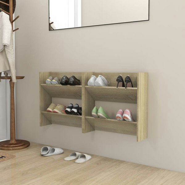 Berkfield Wall Shoe Cabinets 2 pcs Sonoma Oak 60x18x60cm Engineered Wood