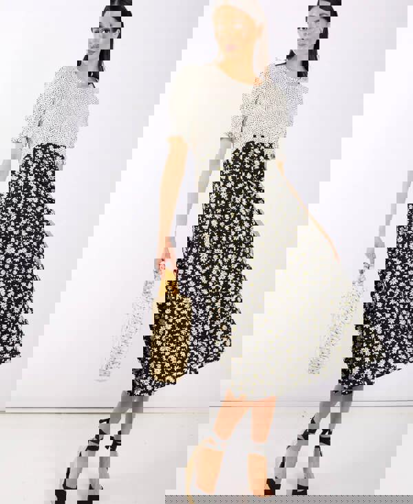 Daisy Spot Puff Sleeve Midi Dress