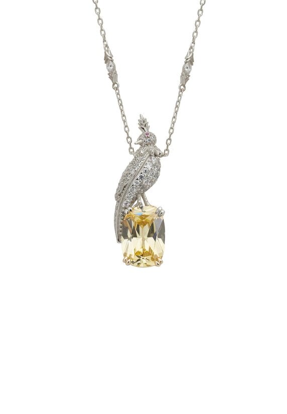 Latelita Crested Love Bird Pendant Necklace Yellow Topaz Silver