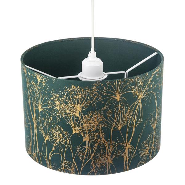 Deep Emerald Forest Green Lamp Shade with Botanical Gold Foil Print Image 3