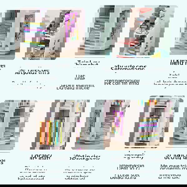 Living and Home House Frame Rotating Bookshelf Storage Rack - White