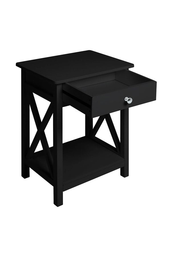 Living and Home 55.5cm H One Drawer Wooden  Bedside Table Night Stand with Shelf