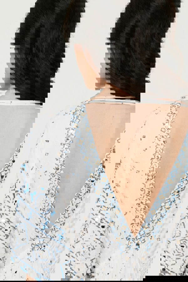 White | Embellished Border Print Maxi Dress
