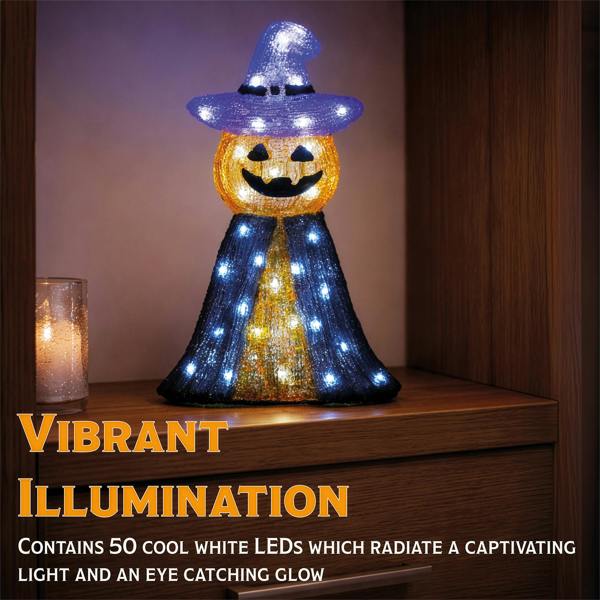 Fxlab 50L White LED Pumpkin & Ghost Halloween Outdoor Decoration with 5m Cable, Timer & IP20 Transformer, 24x12x36cm