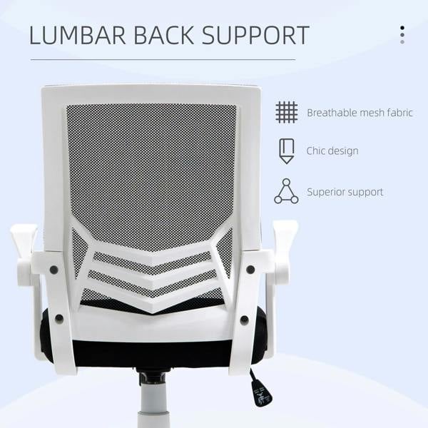 Black breathable mesh back with lumbar support on a white office chair frame