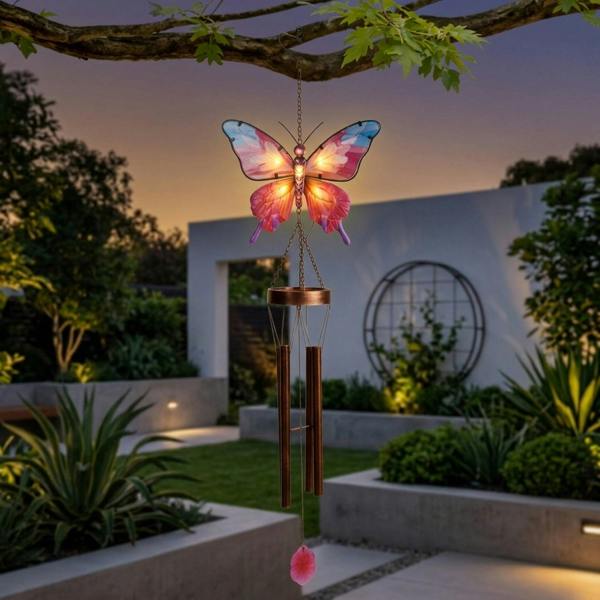 Garden Greatness Lunaria Butterfly Solar Garden Wind Chime
