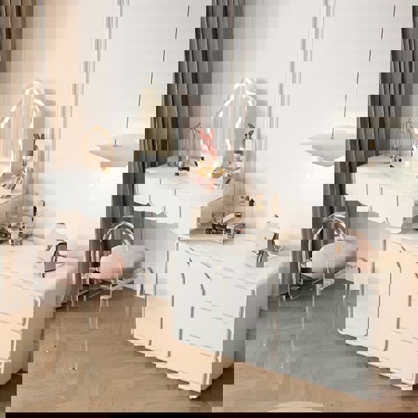 Zenith Dressing Table With Sideboard & LED Mirror, Cream in a lifestyle setting with bar sideboard