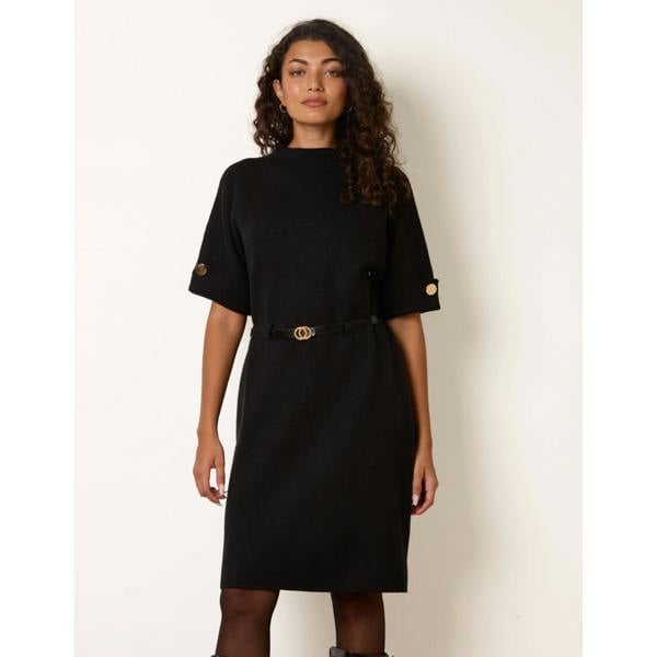 Blue Vanilla Funnel Neck Belted Knit Dress