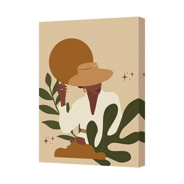 Benjamin Tate Design Abstract Woman In Wide Hat Canvas Wall Art Neutral Tones