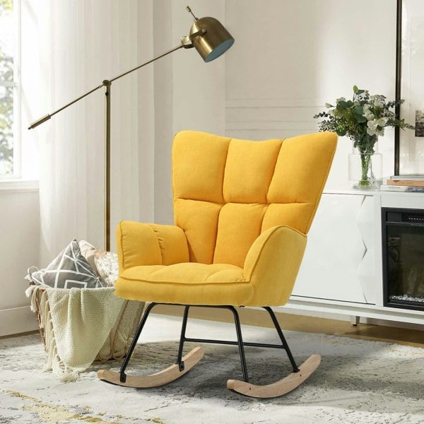 3ft Height Tufted Linen Upholstered Rocking Chair Rocking Chairs Living and Home