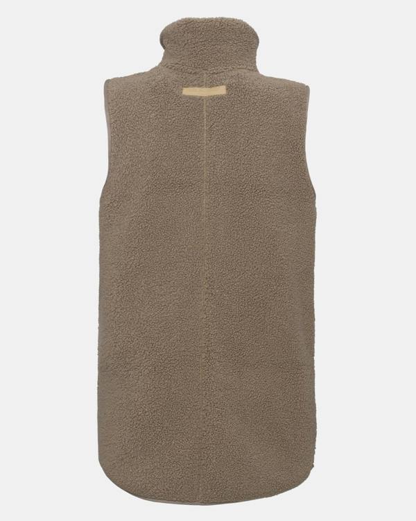 Ilse Jacobsen Long Pile Womens Gilet - Greige 105 | CHO | Designer Womens Pile Gilets