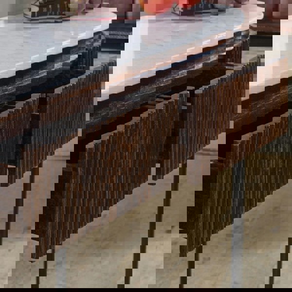 IH Design Miel Mango Wood Console Table With Marble Top And Metal Legs