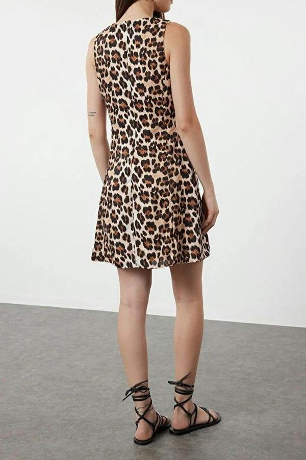 WOVCOR Leopard Print Mini Satin Woven Dress