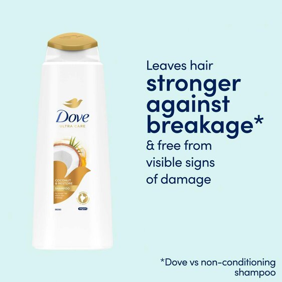 Dove Ultra Care Shampoo - Coconut & Restore 2x400 ml, Bio Restore Technology