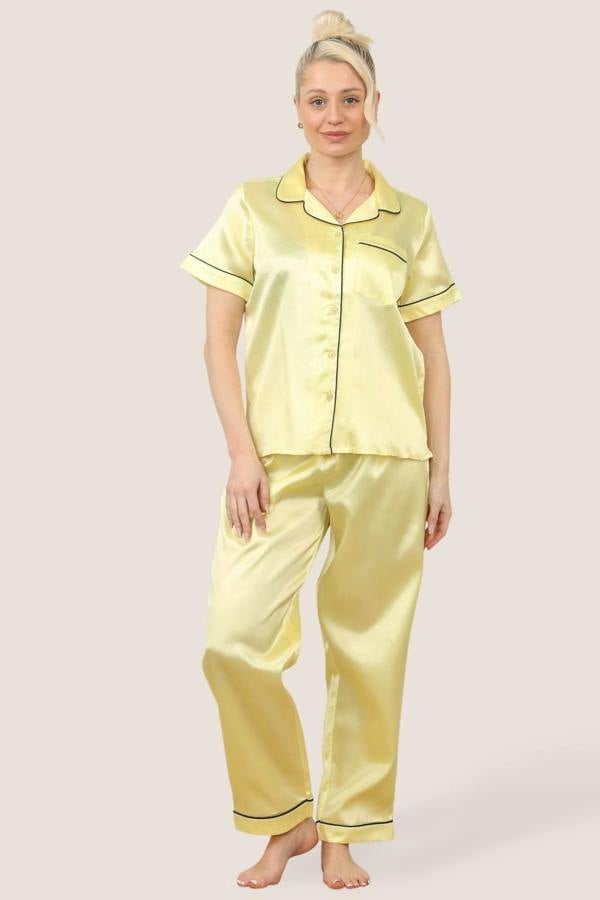 Luxe Satin Short Sleeve PJ Set – YELLOW