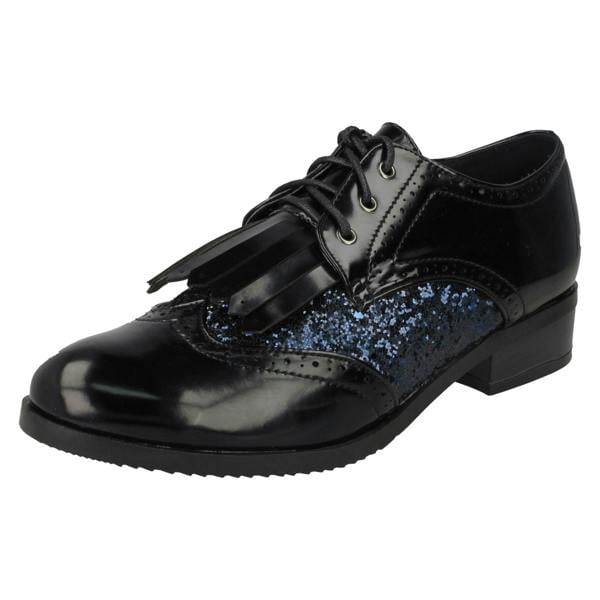 Spot On Ladies Spot On Glitter Shoes With Fringe Detail