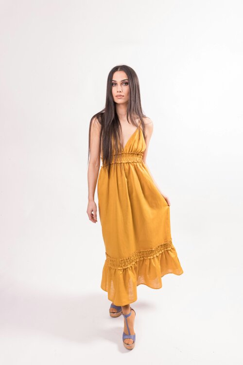BALOU Women's Linen Maxi Dress Mustard