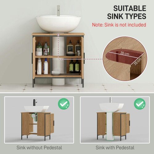 Wyld Haus Mosu Under Sink Bathroom Vanity Cabinet With Double Doors And Adjustable Shelving Oak Finish
