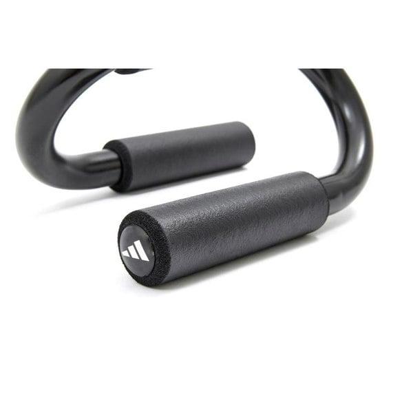 Black exercise push-up bar with Adidas logo on a white background