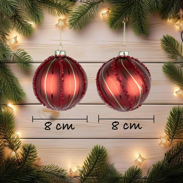 8cm Glass Christmas Baubles, Red Finish, 12 Pack with Festive Decorative Designs image 3