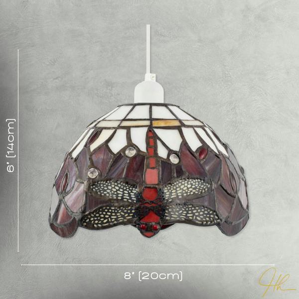 Deep Red and White Stained Glass Dragonfly Tiffany Pendant Shade Image 7