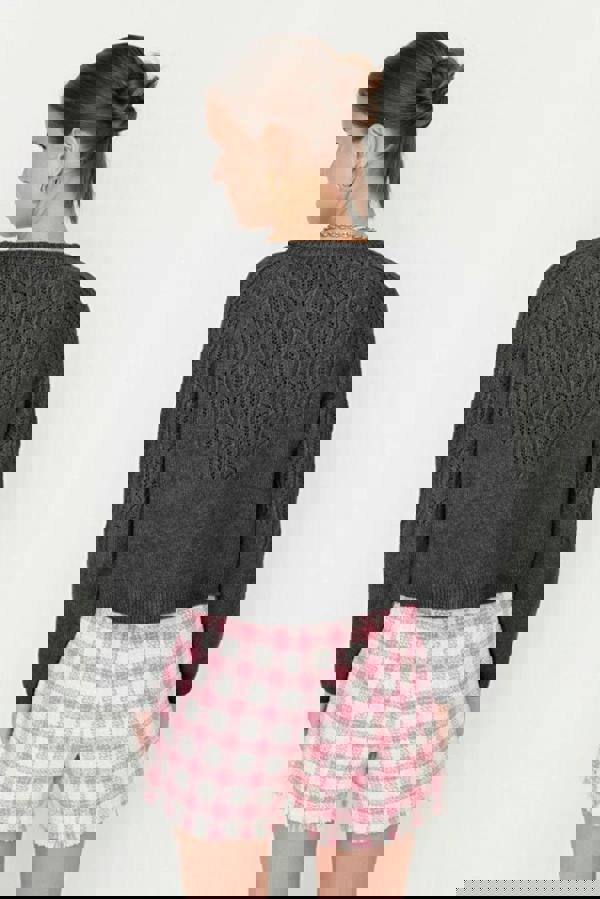 WOVCOR Soft Textured Openwork Knit Cardigan