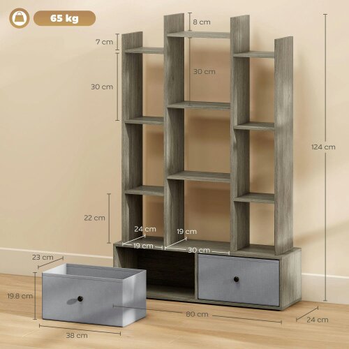 Wyld Haus Rive Keba Wooden Graphite Wood Effect 12 Compartment Storage Unit With Drawers