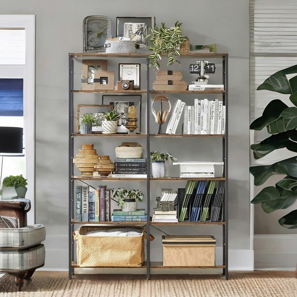 Rafaelo Mobilia 6 Tier Industrial Bookcase Large