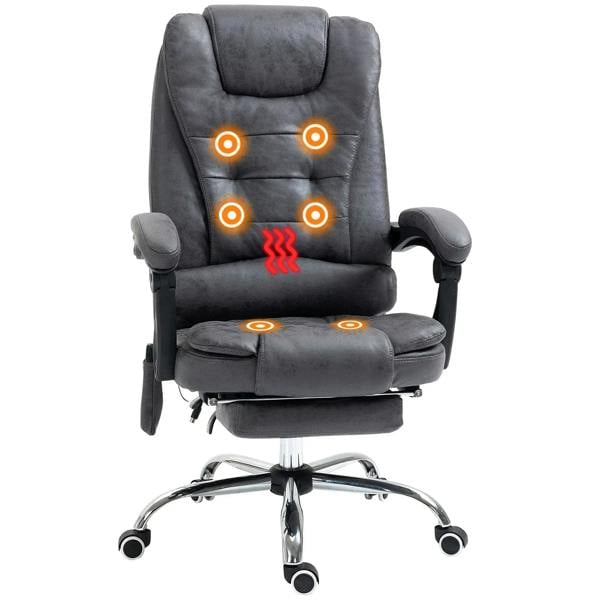 Dark grey high-back office chair with headrest, armrests, massage heat and vibration pads on back