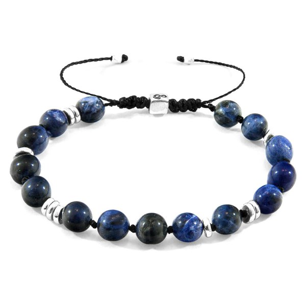 Anchor & Crew Blue Sodalite Agaya Silver and Stone Beaded Macrame Bracelet